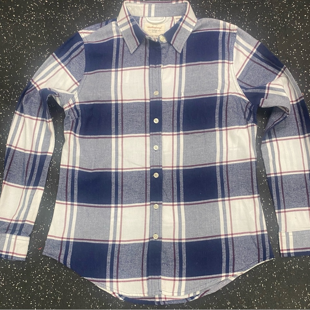 Weatherproof Vintage Blue and White Plaid Shirt Comfort stretch SZ small